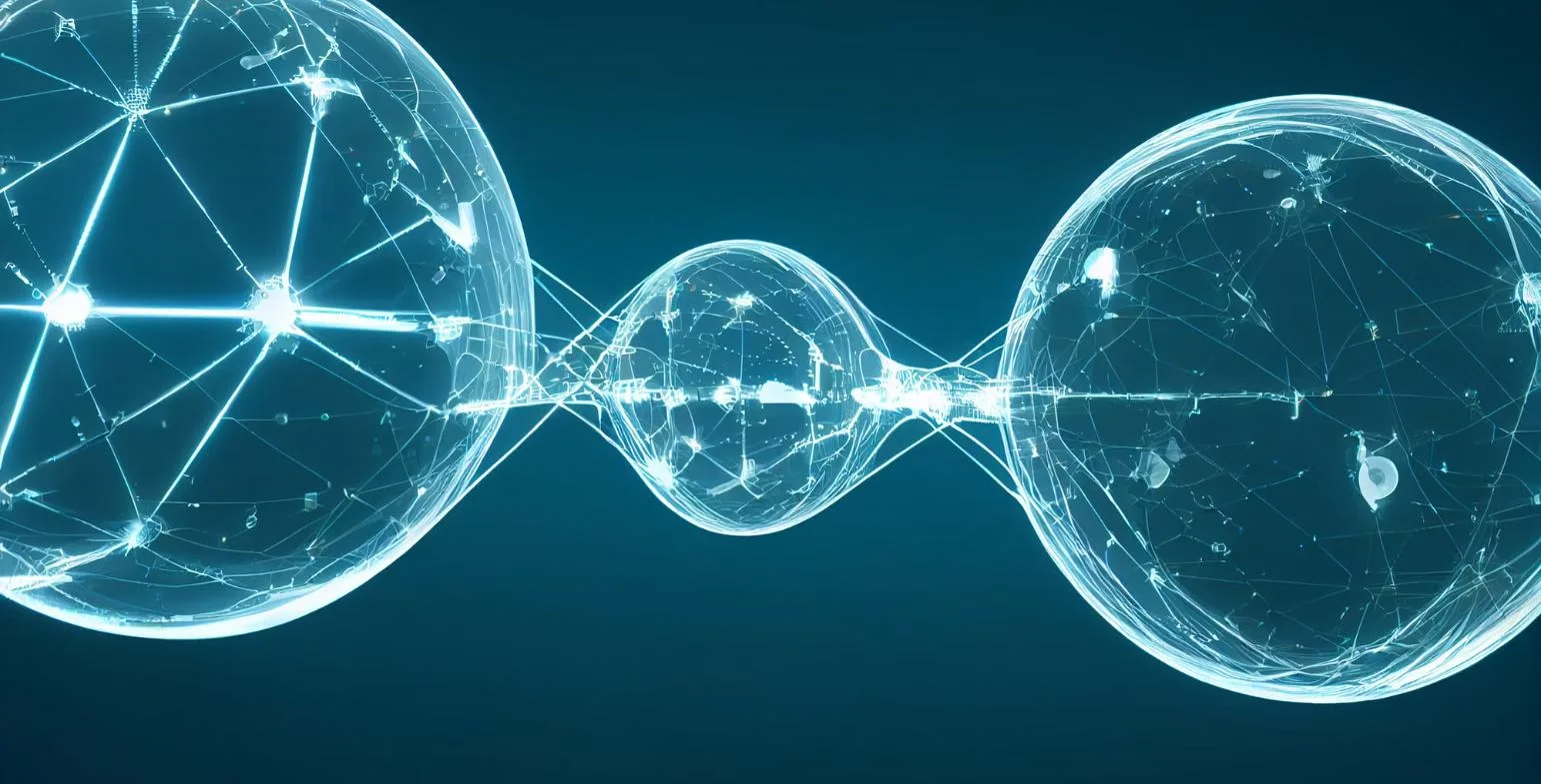 Glowing blue neural network spheres connected by light, representing AI in SEO