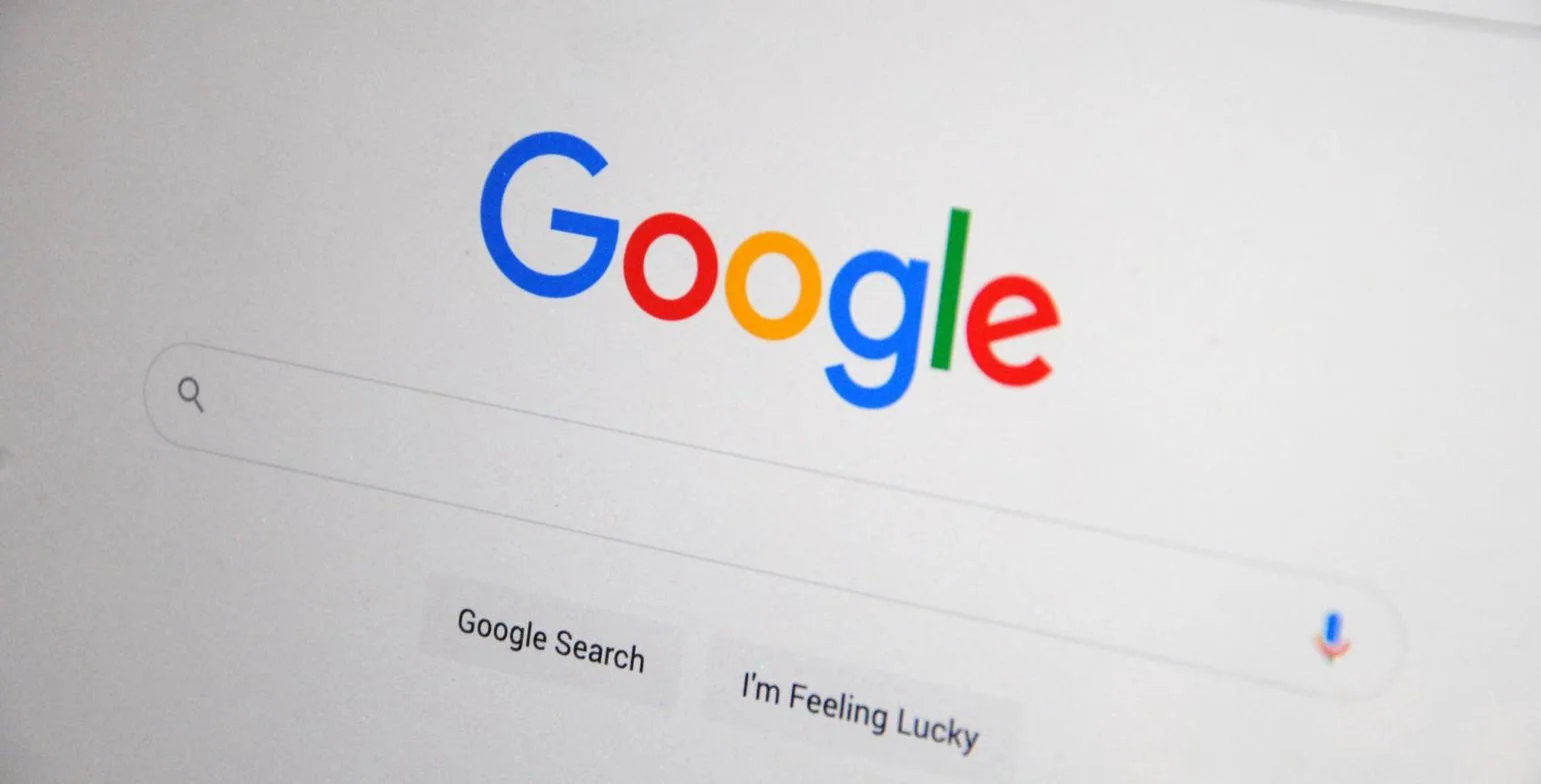 Close-up of the Google search box on a screen